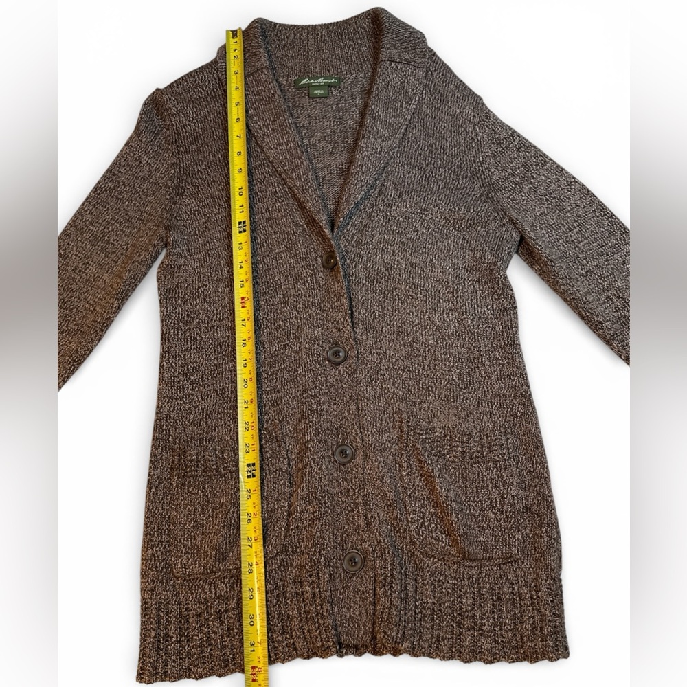 Eddie Bauer Women’s Brown Longline Cardigan Size L Button Front Pockets - Picture 6 of 9